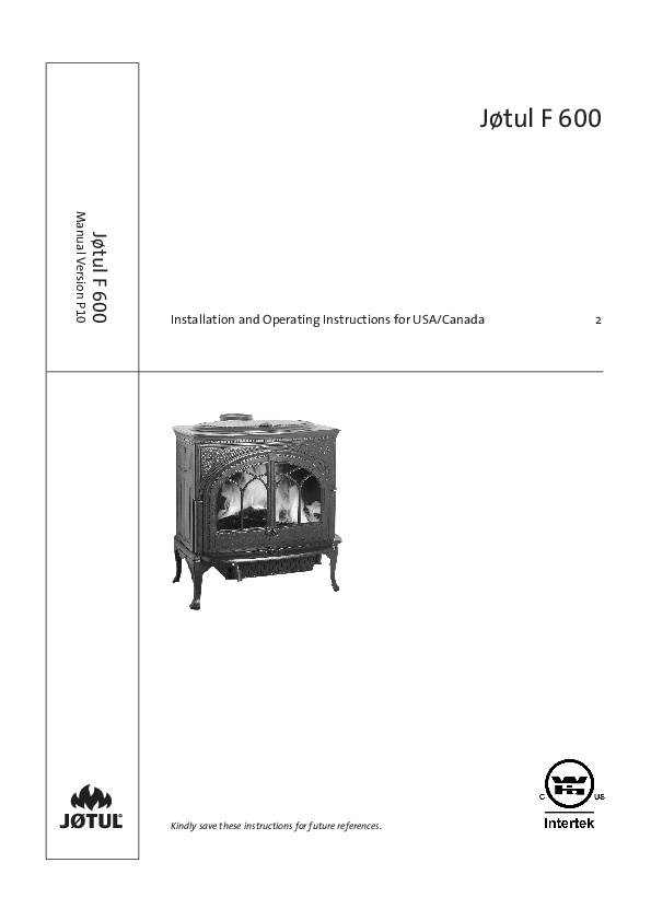 JOTUL F 600 FIRELIGHT CB Manual – Fire-Parts.com