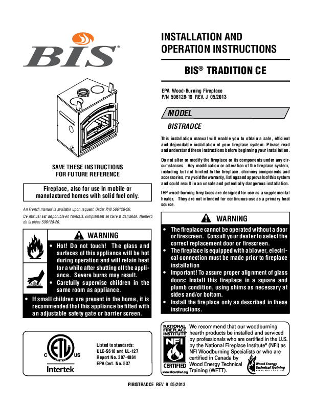 BIS-TRADITION-CE Manual – Fire-Parts.com