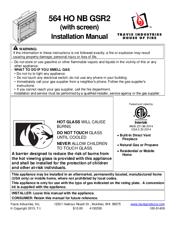 564 HO GSR2 Scr Gas Fireplace (Lopi) Manual – Fire-Parts.com
