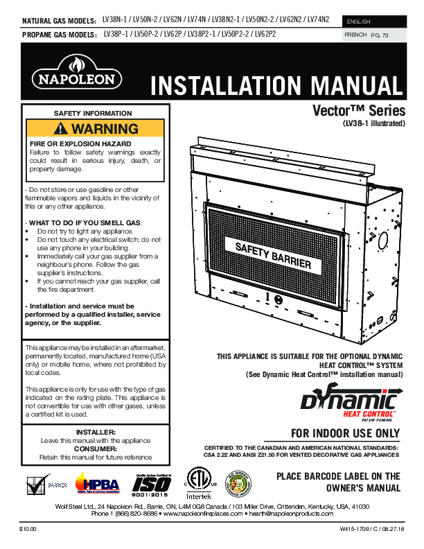 LV74 Direct Vent Manual – Fire-Parts.com
